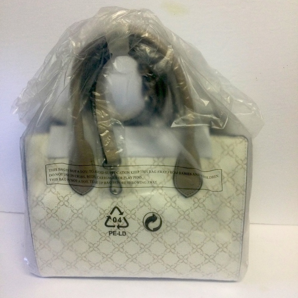 Nine West Aidenne White/Pumice Logo Satchel Bag Tote Purse NEW